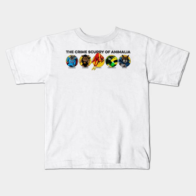 The Crime Scurry of Animalia Kids T-Shirt by ThirteenthFloor